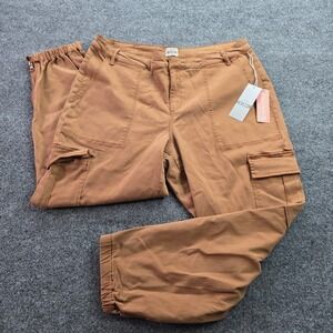 Herizon Niki Cargo Pants Toffee‎ Brown Utility Joggers Ankle Zip Size 14W Womens